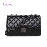 Aminou Brands Leather Flap Bag Black Quilted Crossbody Bag Luxury Handbags Women Bags Designer Chains Shoulder Ladies Hand Bags