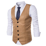 Men Business Suit Vest Slim Solid Button Sleeveless Skinny Wedding Waistcoat