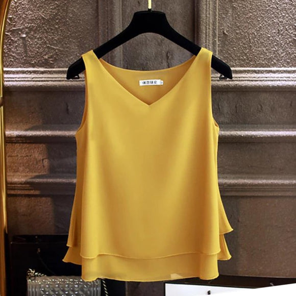 2019 Fashion Brand Women's blouse Summer sleeveless Chiffon shirt