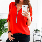 2019 Summer Blouse Women Sexy V Neck Woman Elegant Shirt Zipper Blouse Clothing