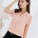 2019 Summer Women Chiffon Blouse Short Sleeve Red Ladies Office Ladies Shirt