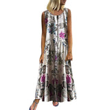 2019 Women's Dresses Plus Size Bohemian O-Neck Floral Print Dress