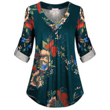 Women Tunic Shirt 2018 Autumn Long Sleeve Floral Print V-neck Blouses And Tops With Button Big Size Women Clothing