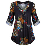 Women Tunic Shirt 2018 Autumn Long Sleeve Floral Print V-neck Blouses And Tops With Button Big Size Women Clothing