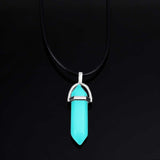 AILEND 2018 New Luminous Stone Fluorescent Hexagonal Column Necklace Natural Crystal Gem Stone Pendant Leather Chains Necklace