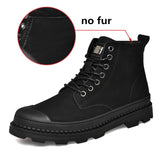 Black Warm Winter Men Boots Genuine Leather Ankle Boots