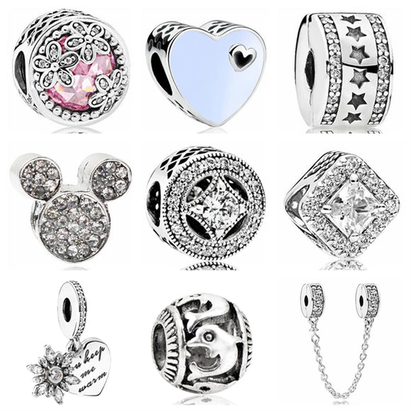Btuamb New Arrival Love Heart Flower Mickey Cartoon Crystal Beads Fit Original Pandora Charm Bracelets & Bangles DIY Jewelry