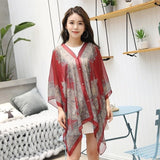 Fashion Floral Chiffon Blouses Women Spring Summer Style Beachwear Cover up