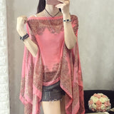 Fashion Floral Chiffon Blouses Women Spring Summer Style Beachwear Cover up