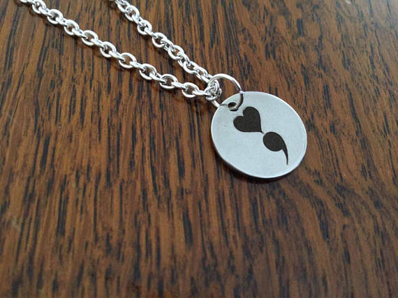 Heart Semi colon Necklace My Story isn't over yet Silver Necklace