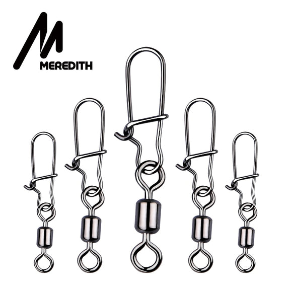 MEREDITH 50pcs/lot Fishing Connector Pin Bearing Rolling Swivel Stainless Steel with Snap Fishhook Lure Swivels Tackle