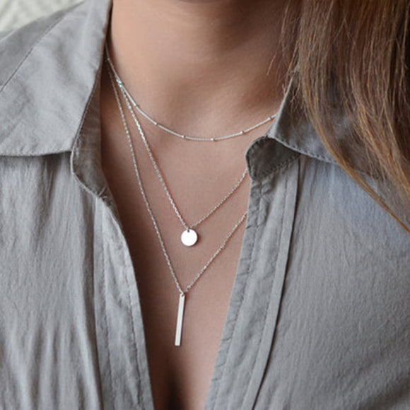 Multilayer Necklaces & Pendants For Women Gold Silver Color Long Chain Female Pendant Necklace Fashion Jewelry Collier Femme