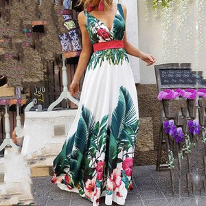 Summer Women Boho Floral Printed Dresses Fashion Ladies Sleeveless Party Evening Long Maxi Dress