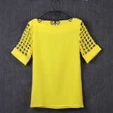 Summer Women Chiffon Blouse Hollow Short sleeve shirt