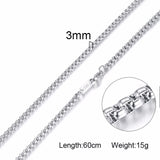 Vnox 3-6MM Silver Tone Snake Cocoon Curb Link Flat Box Wheat Chains Stainless Steel Men Necklace Choker Jewelry 24 inch