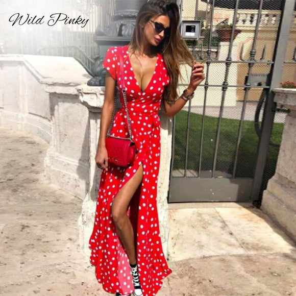 WildPinky Boho Polka Dot Long Dresses for Women