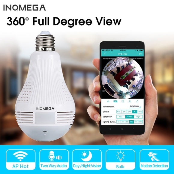 INQMEGA 960P Wireless Panoramic Lamp Bulb Wifi Home Security Camera CCTV