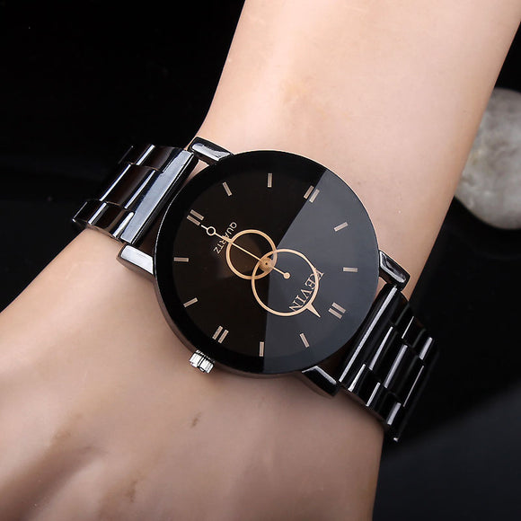 KEVIN New Design Women Watches Fashion Black Round Dial Stainless Steel Band Quartz Wrist Watch Mens Gifts relogios feminino