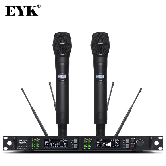 EYK EU-82 Professional Stage Performance Wireless Microphone System UHF True Diversity 4 Antenna 2 Handheld Mic Perfect Sound