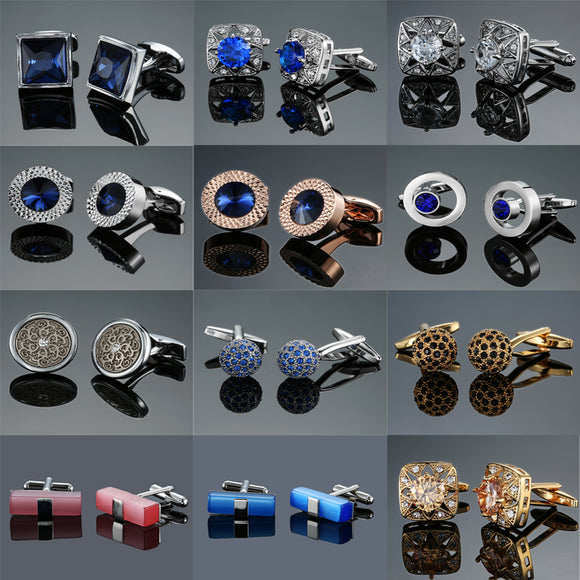 Novelty fashion shirt cufflink for mens gift Brand cuff button red blue Crystal cuff link High Quality Suit accessories Jewelry
