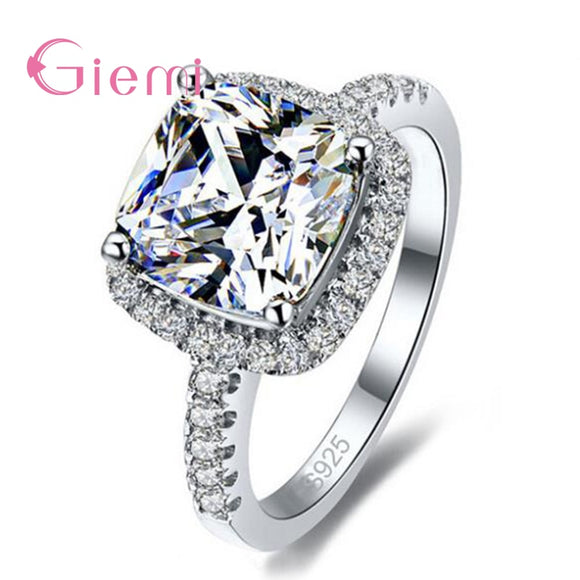 Giemi Real 925 Sterling Silver Rings With Shiny Cubic Zirconia For Women Bridal Wedding Engagement Accessory Anel Jewelry