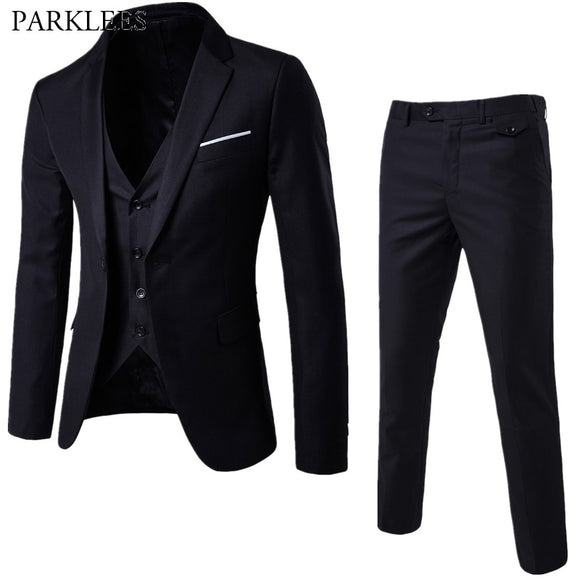 Men's 3 Pieces Black Elegant Suits With Pants Brand Slim Fit Single Button Party Formal Business Dress Suit Male Terno Masculino