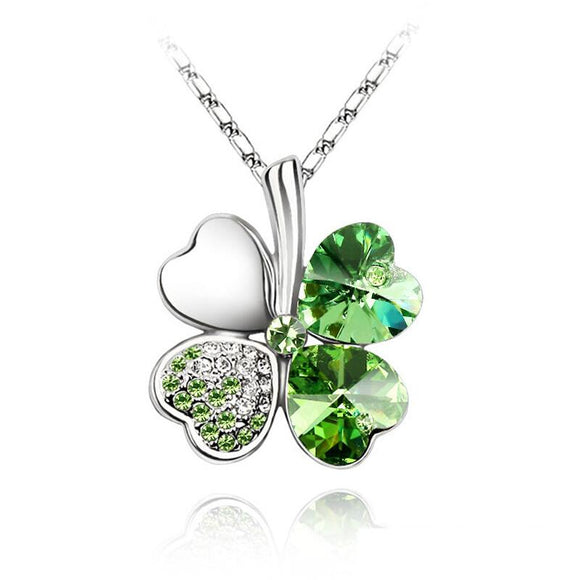Austrian Crystal 4 four Leaf Leaves Clover pendant necklaces quality fashion jewelry free drop shipping charms women accessories