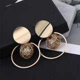 AILEND Korean version of the new earrings Geometric embossed round earrings personality trend wild fashion earrings