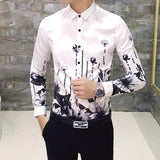2019 New Fashion Boutique Printing Men's Slim Casual Long-sleeved Shirts / European and American Fashion Mens Shirts Black White