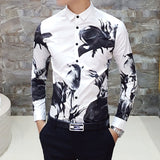2019 New Fashion Boutique Printing Men's Slim Casual Long-sleeved Shirts / European and American Fashion Mens Shirts Black White