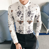 2019 New Fashion Boutique Printing Men's Slim Casual Long-sleeved Shirts / European and American Fashion Mens Shirts Black White