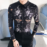 2019 New Fashion Boutique Printing Men's Slim Casual Long-sleeved Shirts / European and American Fashion Mens Shirts Black White