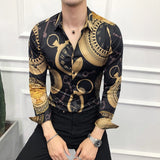 2019 New Fashion Boutique Printing Men's Slim Casual Long-sleeved Shirts / European and American Fashion Mens Shirts Black White