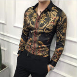 2019 New Fashion Boutique Printing Men's Slim Casual Long-sleeved Shirts / European and American Fashion Mens Shirts Black White