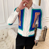 2019 New Fashion Boutique Printing Men's Slim Casual Long-sleeved Shirts / European and American Fashion Mens Shirts Black White