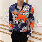 2019 New Fashion Boutique Printing Men's Slim Casual Long-sleeved Shirts / European and American Fashion Mens Shirts Black White