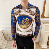 2019 New Fashion Boutique Printing Men's Slim Casual Long-sleeved Shirts / European and American Fashion Mens Shirts Black White