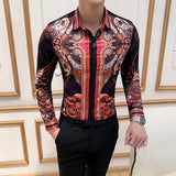 2019 New Fashion Boutique Printing Men's Slim Casual Long-sleeved Shirts / European and American Fashion Mens Shirts Black White