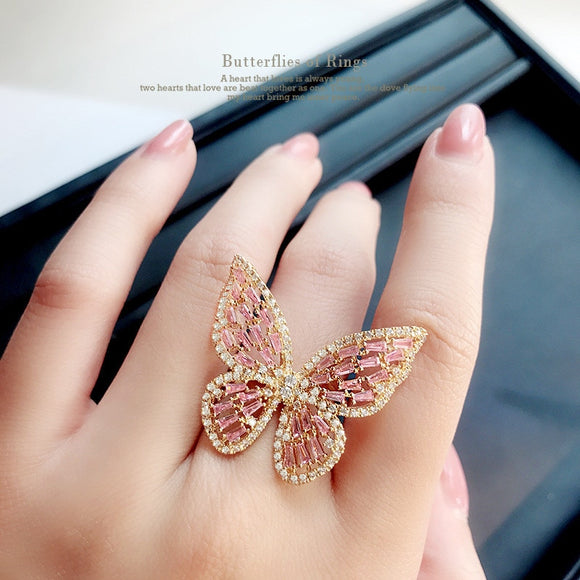 Luxury Butterfly Rings For Women Gold Silver Color Alloy Engagement Wedding Party Female Finger Ring Fashion Jewelry anillos