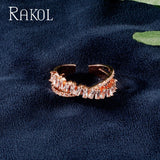 RAKOL Luxury European Style AAA Cubic Zircon Bridal Open Ring Charms For Women Wedding Finger Jewelry Rose Gold Color RR203L