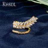 RAKOL Luxury European Style AAA Cubic Zircon Bridal Open Ring Charms For Women Wedding Finger Jewelry Rose Gold Color RR203L