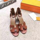Slope Sandals Type Genuine Leather Toe Buckle Slope Sandals Women's Shoes