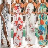 women's dress 2019 Fashion Women Print Boho Floral Long Maxi Dress Sleeveless Evening Party Summer Beach Sundress O-Neck #30